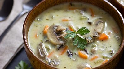 Грибной сливочный суп с рисом