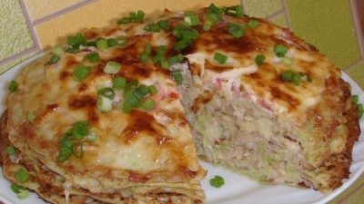Кабачковый тортик с сыром и мясным фаршем