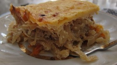 Капустная запеканка с фаршем в сметане
