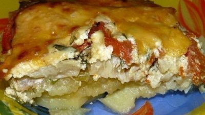 Картофель с белой рыбой под сливками