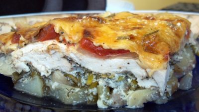 Картофельная запеканка с курицей и помидорами