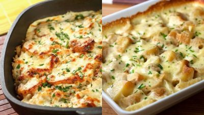 Картофельная запеканка с куриным филе под сметанным соусом