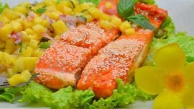 Лосось с апельсиновым джемом в духовке