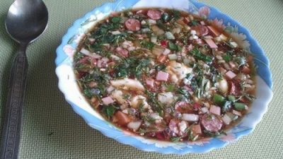 Окрошка с охотничьими колбасками