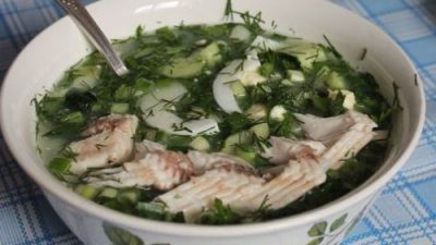 Окрошка с рыбой и редькой