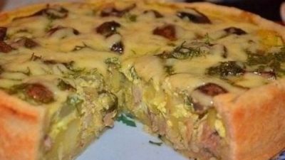 Открытый пирог с курицей и картошкой в заливке