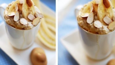 Овсяная каша на молоке с бананом и ванилью