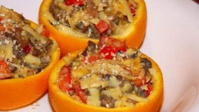 Печень куриная с сыром и фруктами
