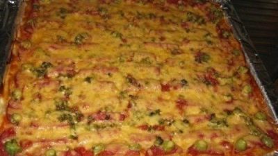 Пицца на кефирном тесте с сосисками и шампиньонами