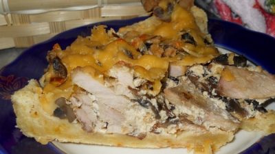 Пирог «Курино-грибной жульен» в духовке