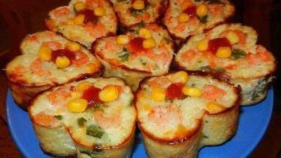 Порционная рисовая запеканка с креветками