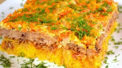 Рисовая запеканка с овощами и мясным фаршем