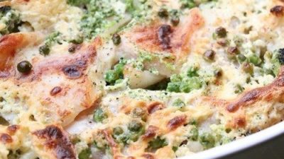 Рыба запеченная в сливках с брокколи
