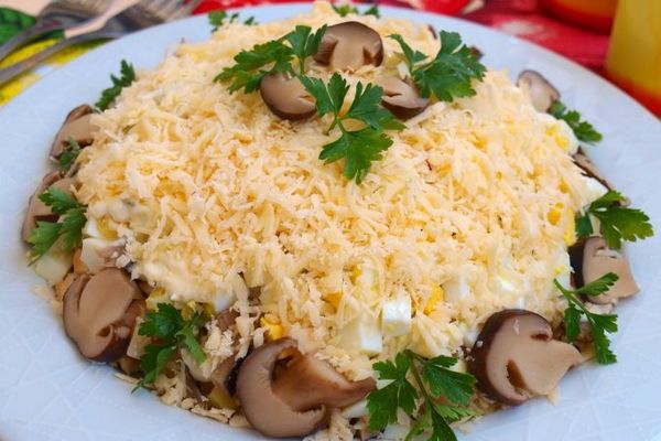 простенький салат: грибы+курица+сыр, пошаговый рецепт на 11 ккал, фото, ингредиенты - Татьяна