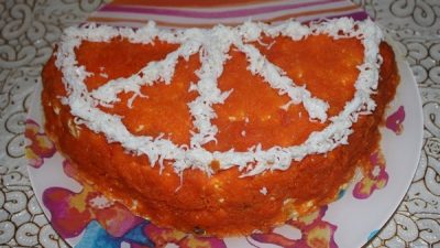 Слоеный салат «Апельсиновая долька» с курицей