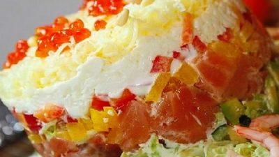 Слоеный салат-торт «Семужный»