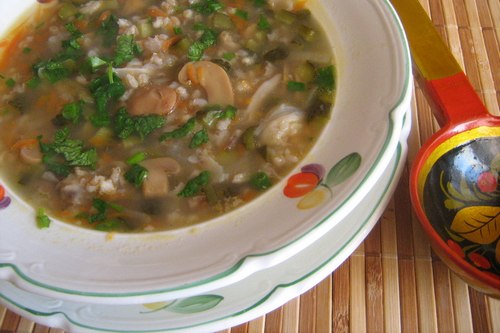 Рецепт: Суп перловый с грибами - постный