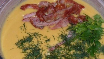 Суп картофельный с копченостями и плавленым сыром