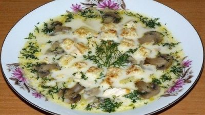 Сырный суп с куриным филе и шампиньонами