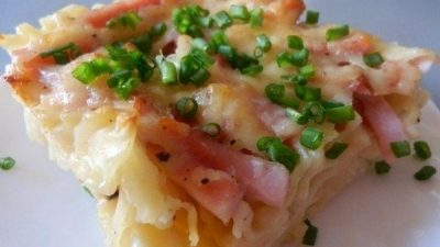 Сытная запеканка из макарон с карбонадом