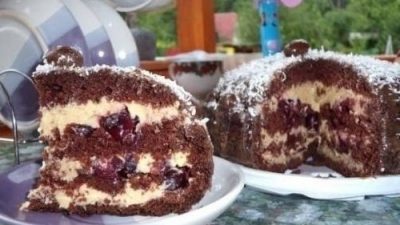 Торт «Пьяная вишня» с карамельным соусом