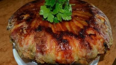 Трехслойный мясной пирог без муки в мультиварке
