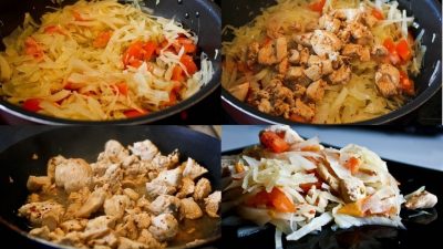 Тушеная капуста с томатами и куриным филе