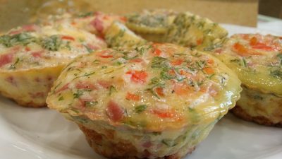 Омлетные маффины с колбасой и болгарским перцем в духовке