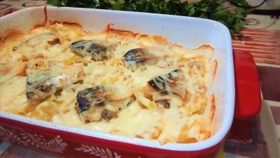 Скумбрия запеченная в духовке с овощами