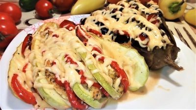 Баклажаны и кабачки с сыром запеченные веером в духовке