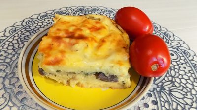 Картофельная запеканка с грибами и плавленным сыром
