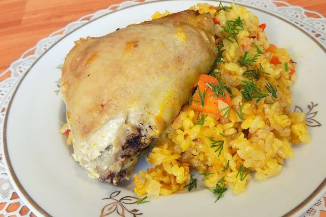 Куриные голени с рисом в духовке – пошаговый рецепт приготовления с фото