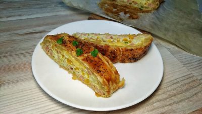 Пирог с ветчиной и сыром на слоеном тесте