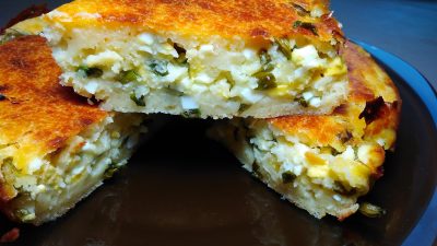 Заливной пирог с яйцом и зеленым луком на кефире