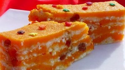 Тыква, запеченная с творогом и цукатами