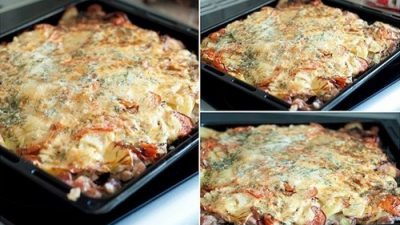 Запеченное мясо с сыром и картошкой