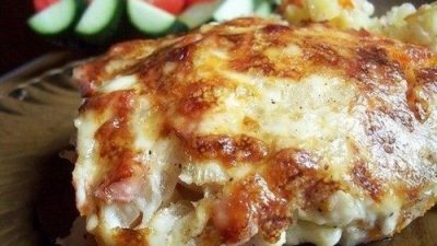 Запеченный с ветчиной картофель в сметане