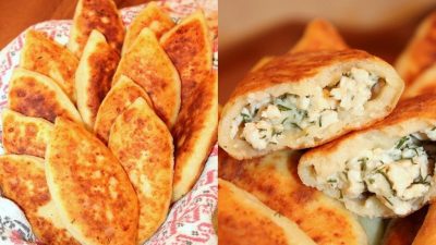 Жареные пирожки с курицей из творожного теста