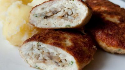 Зразы из курицы с грибами и рисом